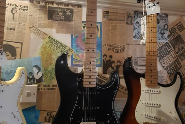 Gary Kemp's guitar hanging up in Old Hat Guitar Shop.