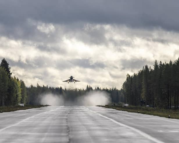 Royal Air Force Typhoons complete a landing on an Emergency Landing Strip in Finland. ©MOD CROWN COPYRIGHT 2023