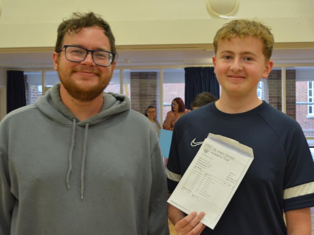 Harrison Sherwell celeberated his achievements with history teacher David Randall. Harrison was diagnosed with cancer at the age of 10, so it has been a tough few years. He has worked hard, despite having to drop back a year, and has achieved grade 9 in History, Chemistry and Physics. He hopes to secure a place at Wyke 6th Form College in Hull, which has a pre-medical programme to help with his ambition of becoming a paediatric doctor.