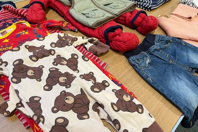 Children's clothes on offer at a Lincoln swap