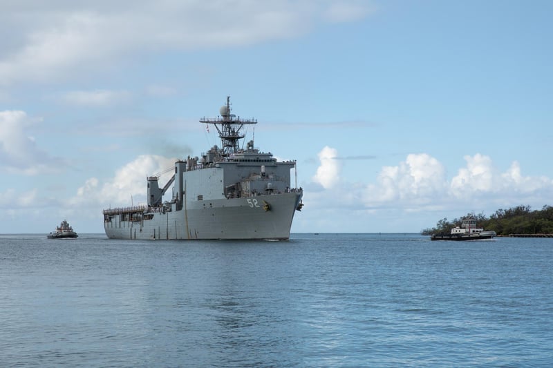The USS Pearl Harbor (LSD 52) arrives in Joint Base Pearl Harbor-Hickam, to refuel in preparation of Pacific Partnership 2023, Aug. 5.