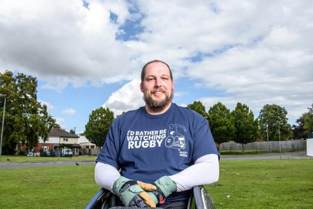 Tom Folwell wearing a Help for Heroes Rugby top.