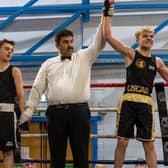 Oscar Watson celebrates his victory in Mansfield.