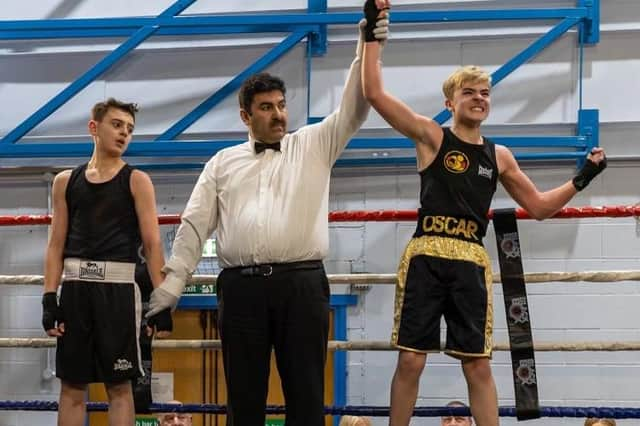 Oscar Watson celebrates his victory in Mansfield.