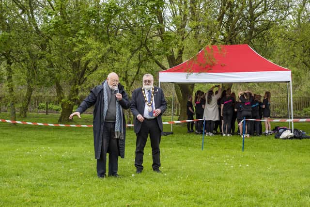 Adrian Benjamin, secretary of Mablethorpe Area Partnership with Mayor Steve Holland at Mablethorpe's Evening Spectacular.