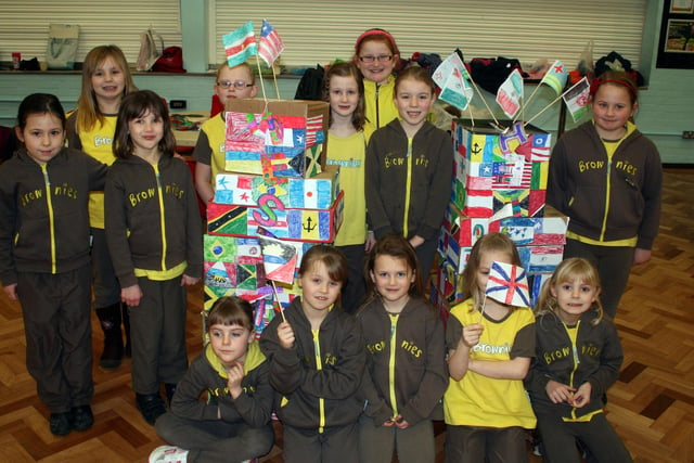 Market Rasen Brownies taking part in Thinking Day at De Aston School, Market Rasen, 10 years ago.