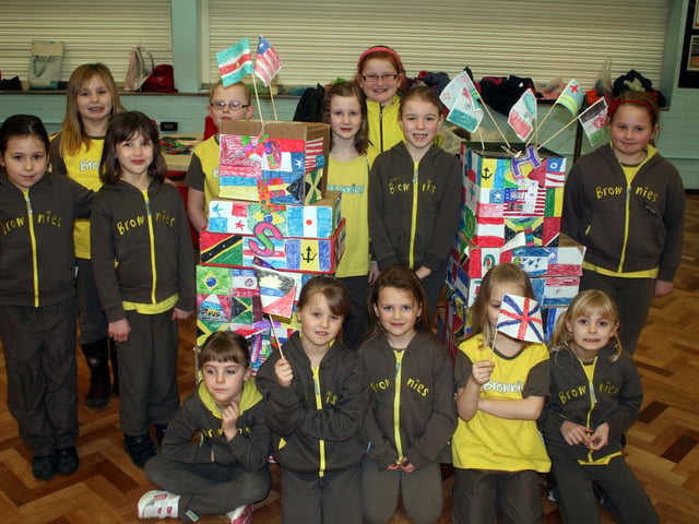 Market Rasen Brownies taking part in Thinking Day at De Aston School, Market Rasen, 10 years ago.