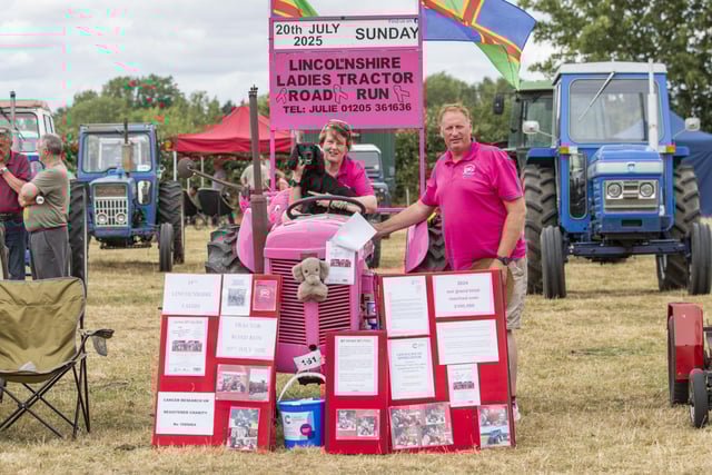 Julie and Carl Mason with Mili the Dog for Lincs Ladies tractor road run. Photo: Holly Parkinson
