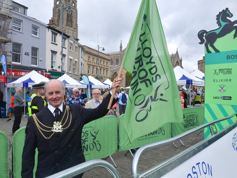 The Mayor of Boston Coun Jonathan Noble, getting ready to send the riders on their way.