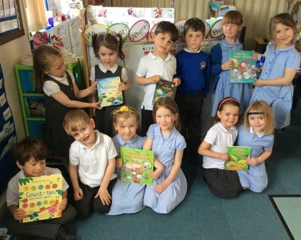 Uffington Primary School children with their new books
