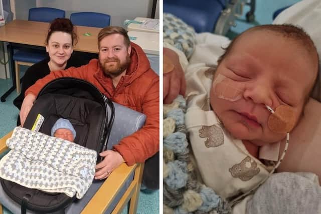 Sadie, Daniel and baby Theodore pictured as they prepared to leave Pilgrim Hospital.