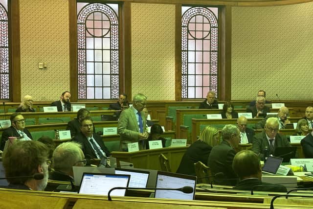 Council leader Martin Hill speaking during the full council meeting