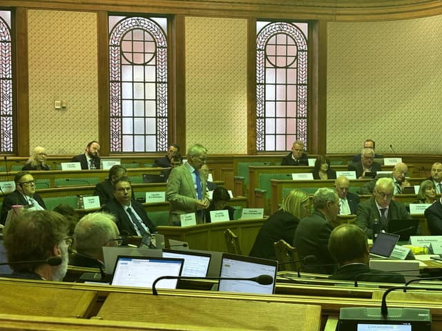Council leader Martin Hill speaking during the full council meeting