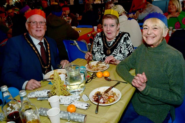 Mayor and Mayoress of Skegness Coun and Mrs Tony Tye with TJ Lancaster enjoying the meal.