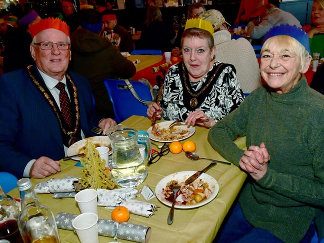 Mayor and Mayoress of Skegness Coun and Mrs Tony Tye with TJ Lancaster enjoying the meal.