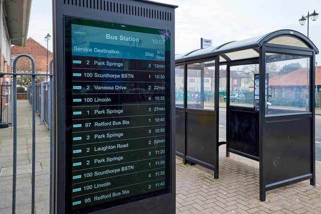 One of the new bus stop screens at Gainsborough Bus Station