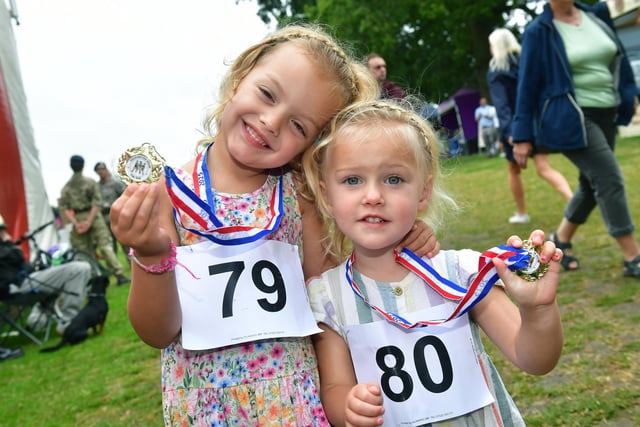 Medallists in the children's races. L-R Luella Wright 4 and Sunday Wright 2