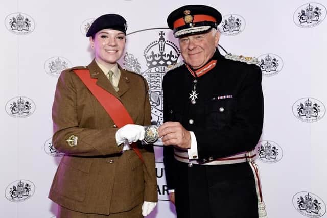Sixteen-year-old cadet Mollie Poucher, of the Horncastle Army Cadet Force detachment, takes up her role as aide to the Lord Lieutenant of Lincolnshire, Toby Dennis.