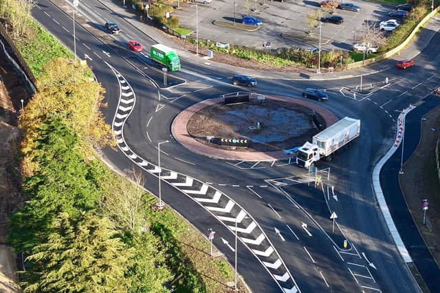 An aerial picture of the newly-completed Marsh Lane roundabout in Boston.