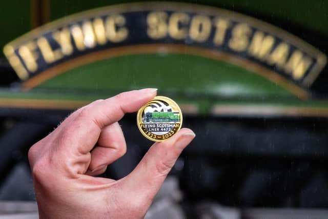 A collectable £2 coin at East Lancashire Railway in Bury ahead of its release by The Royal Mint, in collaboration with the National Railway Museum (part of the Science Museum Group) to celebrate the centenary of the world's most famous locomotive, the Flying Scotsman. Issue date: Tuesday February 21, 2023.
