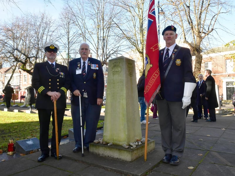 Pictured, from left: Philip Groves - parade marshal, Roy Glencross - chairman of Boston and South Lincs MNA, Ben Stock - standard bearer