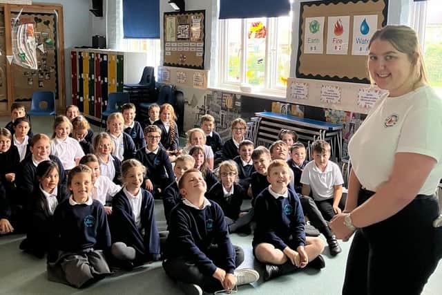Fairburn’s Poppy Jones talking to Halton Holegate pupils.