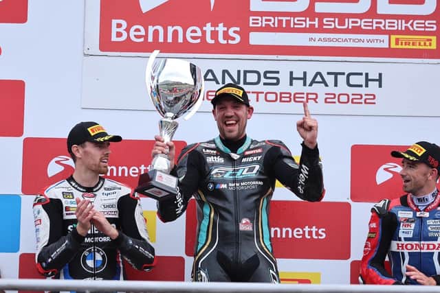 Peter Hickman celebrates at Brands Hatch. Photo by Dave Yeomans.