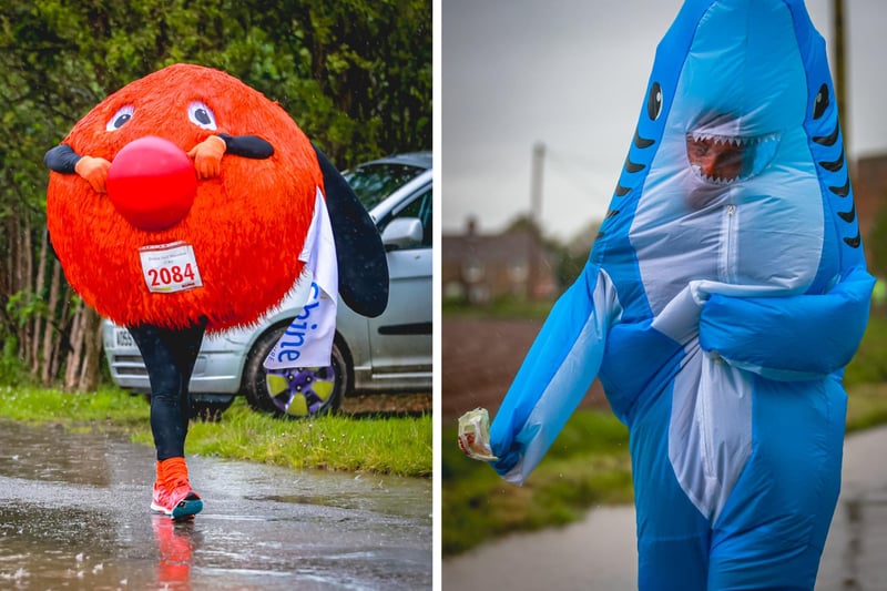 Participants in the fun run kept dry under their comical costumes.