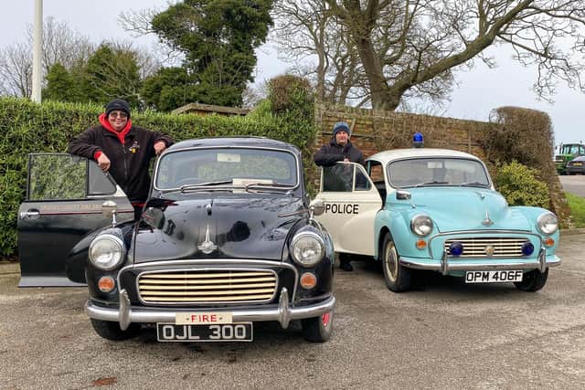 Paul Bundy and Ian Horner with two Morris 1000s.
