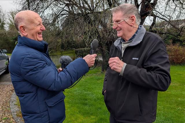 Mike Cartwright (left) out and about gathering recordings for his Legbourne and Cawthorpe Village Voices project.