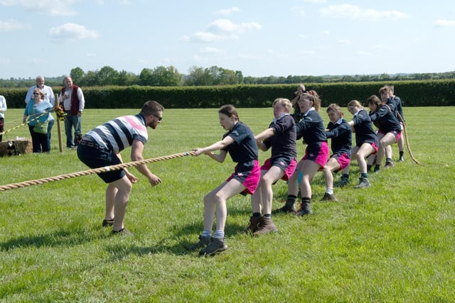 Tug-of-war in progress.