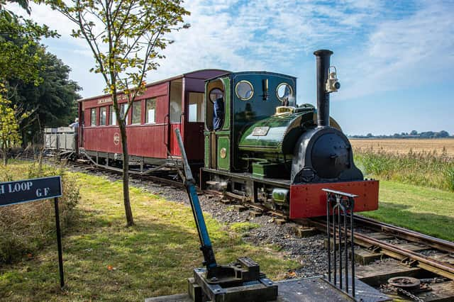 The LCLR&#39;s 1903-built steam locomotive, Jurassic, sets off from South Loop – where the new station and intereptation centre will be built with the help of the grant – with a train for Walls Lane in the Skegness Water Leisure Park. (Photo: Dave Enefer/LCLR).