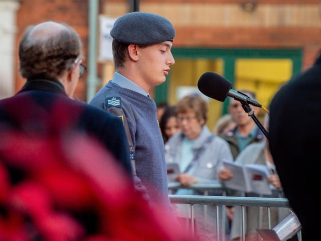 Cadet Thomas Wright Lincolnshire's Lord-Lieutenant's Cadet speaks during the event.