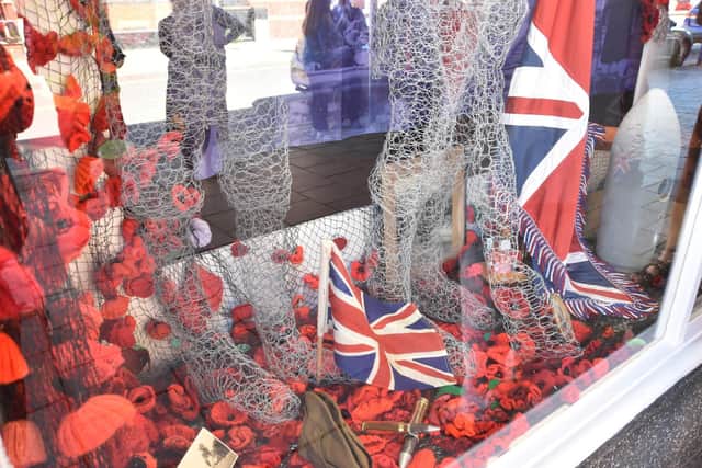 The window display at R Lowndes in Skegness featurung the bomb.