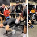 Thomas Chenery, of Boston, before and after his 195kg lift at Florida's Olympia event.