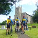 Left to right Gainsborough Aegir Cycling Club members, Trevor Halstead, Geoff Garner and Barry Markham at Pilham Church. Picture by Daniel Nicholson.