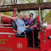 Sandra Lewis, Majella Wright and Dr Kat Collet in a fire truck