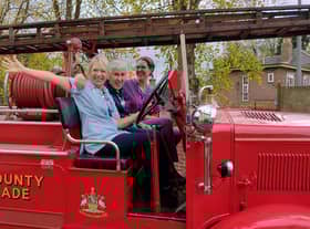Sandra Lewis, Majella Wright and Dr Kat Collet in a fire truck