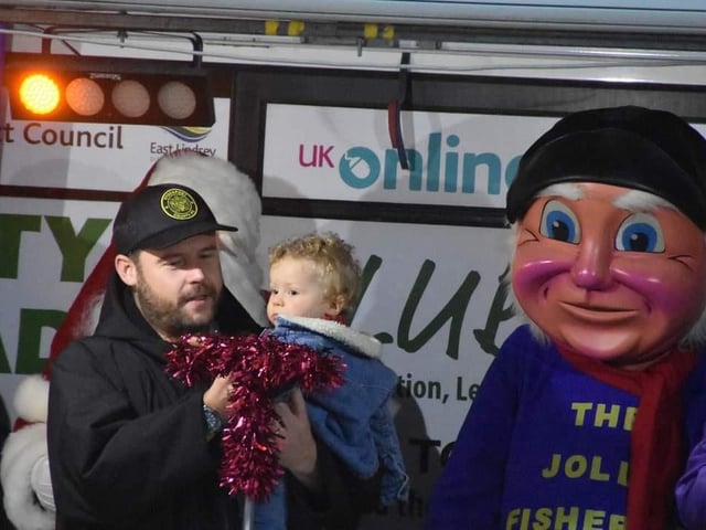 I'm a Celebrity Get Me Out of Here star Danny Miller on stage with son Albert and the Jolly Fisherman...