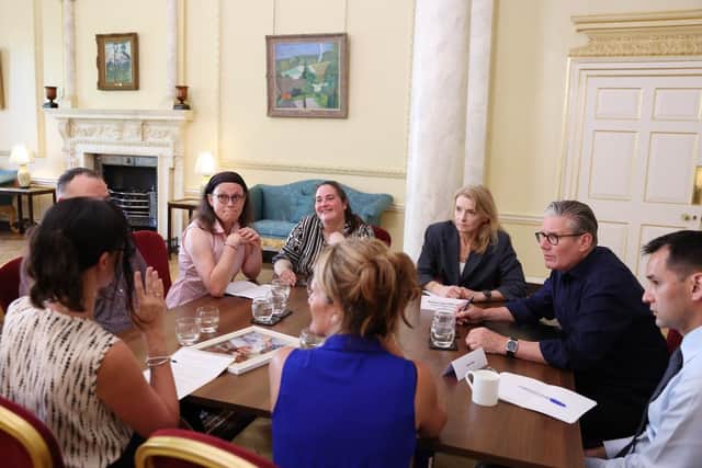 In discussion at Number 10. L-R - Michelle Gardner, Michelle Barrett, Baroness Lloyd of Effra, Rt Hon Sir Keir Starmer Prime Minister, Notetaker, centre in blue dress is Ellen Roome. Picture courtesy of Number 10 Downing Street.