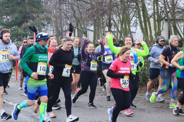 Glad to be back! Runners enjoying the flat course around Butlin's and Skegness Water Leisure Park.