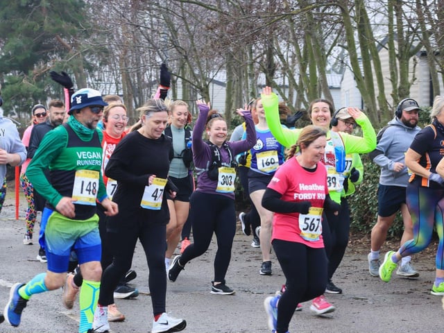 Glad to be back! Runners enjoying the flat course around Butlin's and Skegness Water Leisure Park.