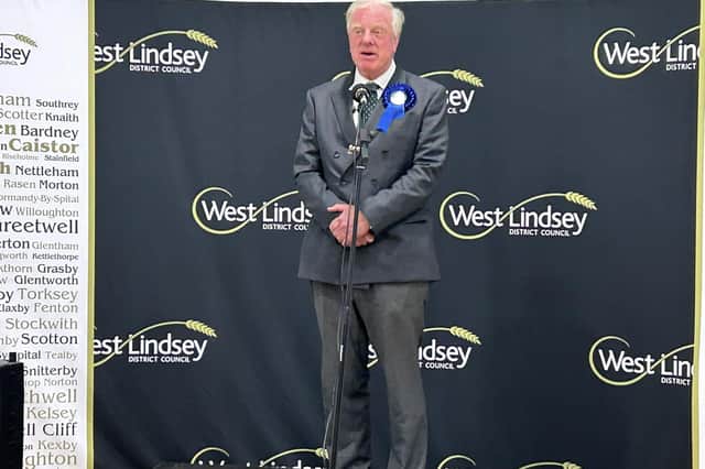 Sir Edward Leigh speaking after the count at Gainsborough. Photo: WLDC