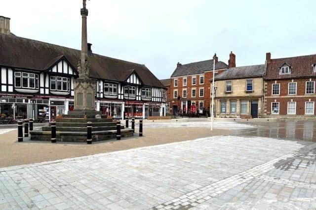 Fresh new look - Sleaford Market Place work is all but completed. Photo: NKDC