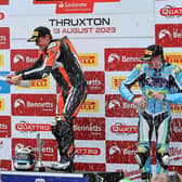 Aaron Silvester celebrates his win at Thruxton. Photo: MotoAero Photography.