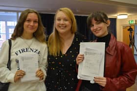 Head of English Sarah Peacock (centre) with two of her successful students, Florence Williams (A* in English Literature) and Gosia Zalewska (A in English Literature)
