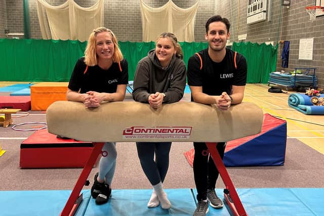 Gymnastic Club coaching team members, from left,  Charlotte McGregor, Charlotte Kilby and Lewis Blakey