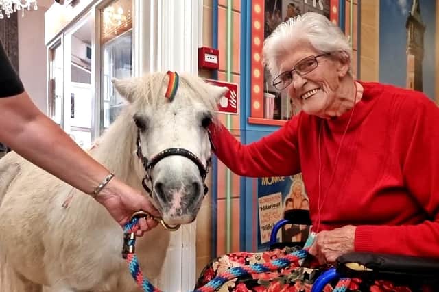 Smiles say it all - Freda Sylvester says hello to a visitor.