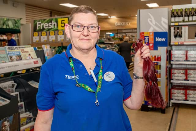 Helen Dodd after her fundraising headshave.