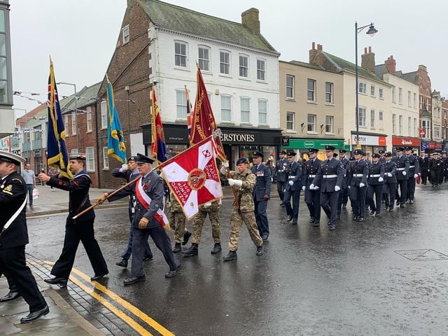 A parade through Boston to the war memorial.